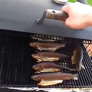 Der BBQ-Smoker Heiß geräucherte Forellen mit folien Kartoffeln