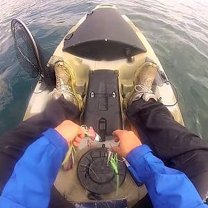 Kayak fishing Norway Halibut. gopro