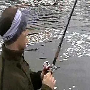 Fishing for sea trout in River Lule, Boden, Swedish Lapland (Norrbotten)