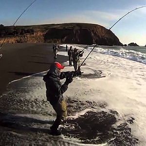 EXTREME SALTWATER SURF FISHING for STRIPED BASS,,,using a DOBYNS ROD & my GoPro HD