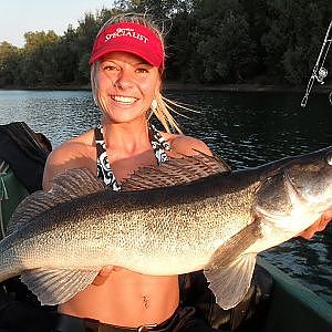 Babs fishing on big walleye